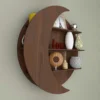 Moon Shape Designer Wooden Wall Shelf / Book Shelf, Walnut Finish - Image 4