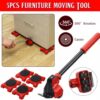 (5 in 1) Heavy Furniture Move Tool Transport Lifter Shifter Moving Kit Slider Remover Rolling Wheel Corner Mover Set.
