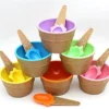 Ice Cream Bowl and Spoon Set Tableware Plastic Cartoon Egg Cone Children Fruit Sala Dessert Bowl Small Plate Kitchen Accessories (Random colors)