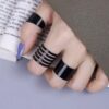3 Pcs Punk Fashion Rings for Women | Black Stack Plain Above Knuckle Ring Band Midi Finger Ring Set - Image 5